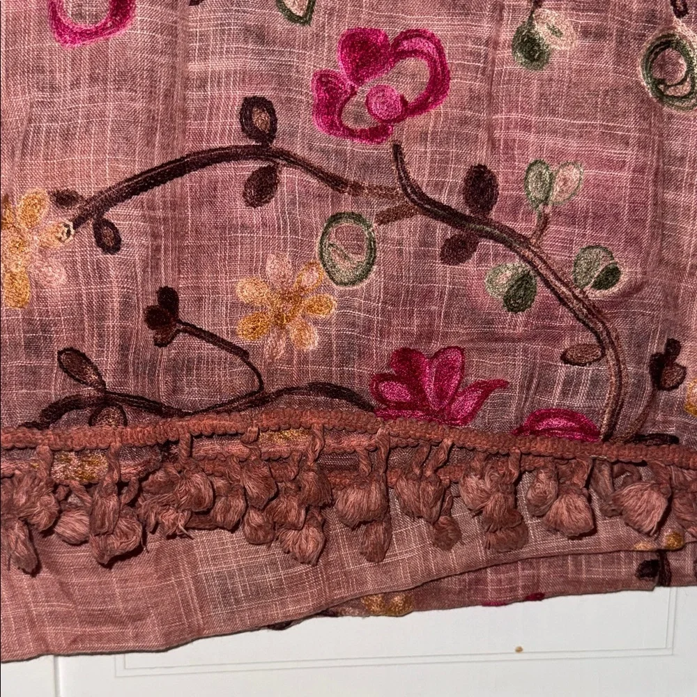 Embroidered Floral Scarf in Dusty Rose with Pink Accents - Picture 6 of 8